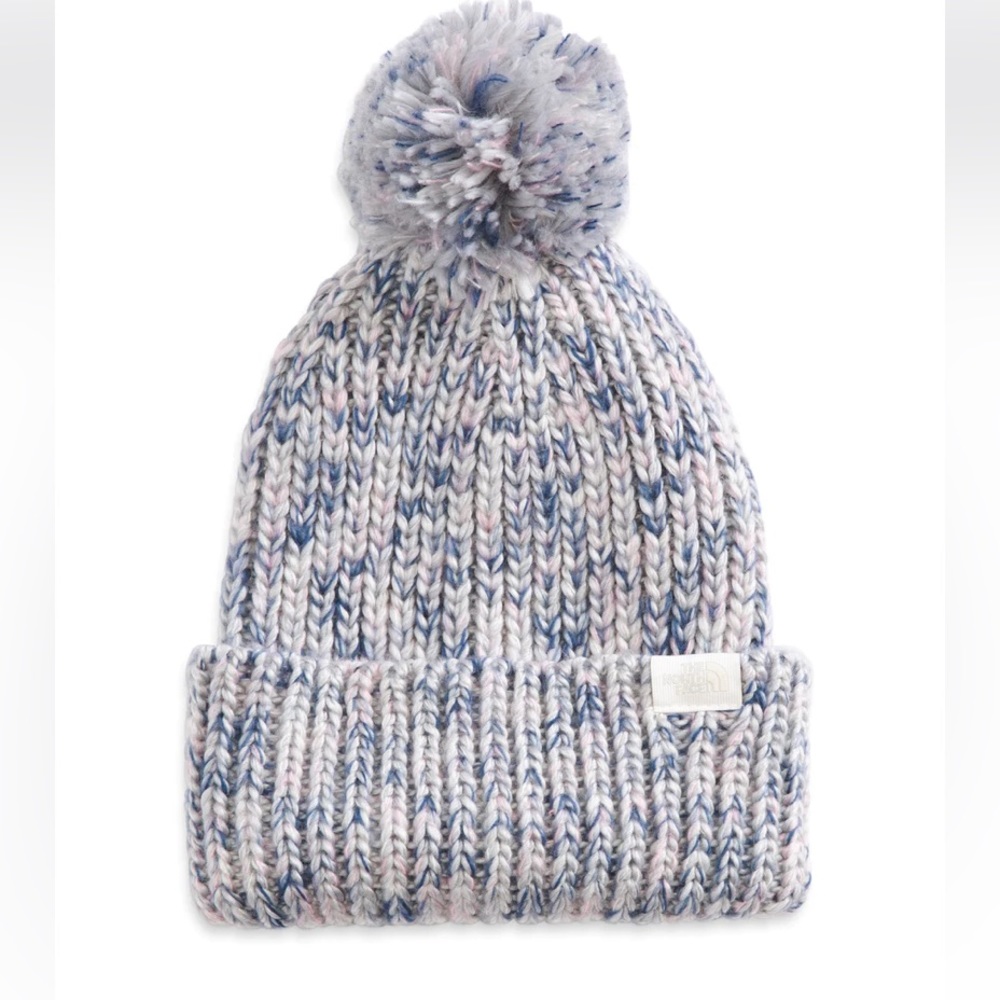 The North Face OS cozy chunky beanie Light Grey Heather/Multi-color deep fit NWT
